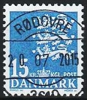 FRIMÆRKER DANMARK | 2004 - AFA 1377 - Lille Rigsvåben - 15,00 Kr. lysblå - Lux Stemplet 